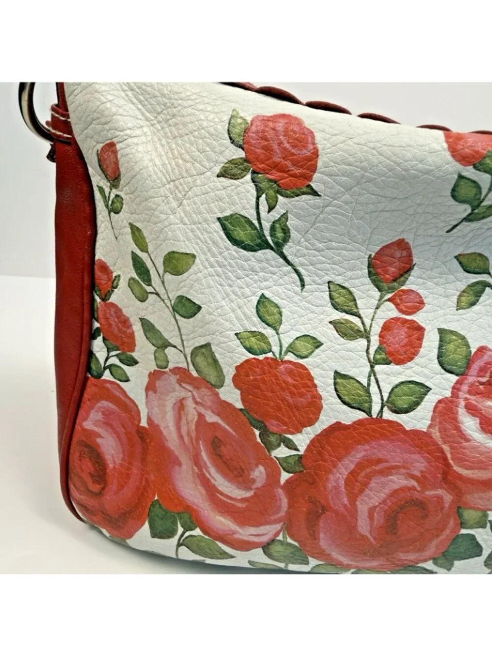 Isabella Fiore Pedal Pusher Leather Handbag Floral Embroidered Vintage Purse